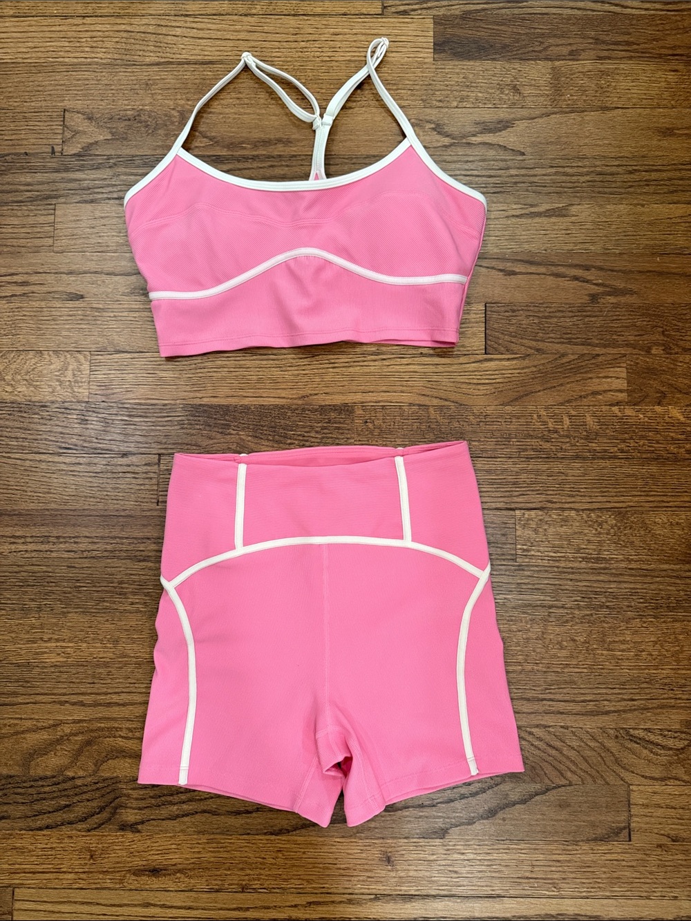 l*space Pink Athletic Shorts Set with White Trim